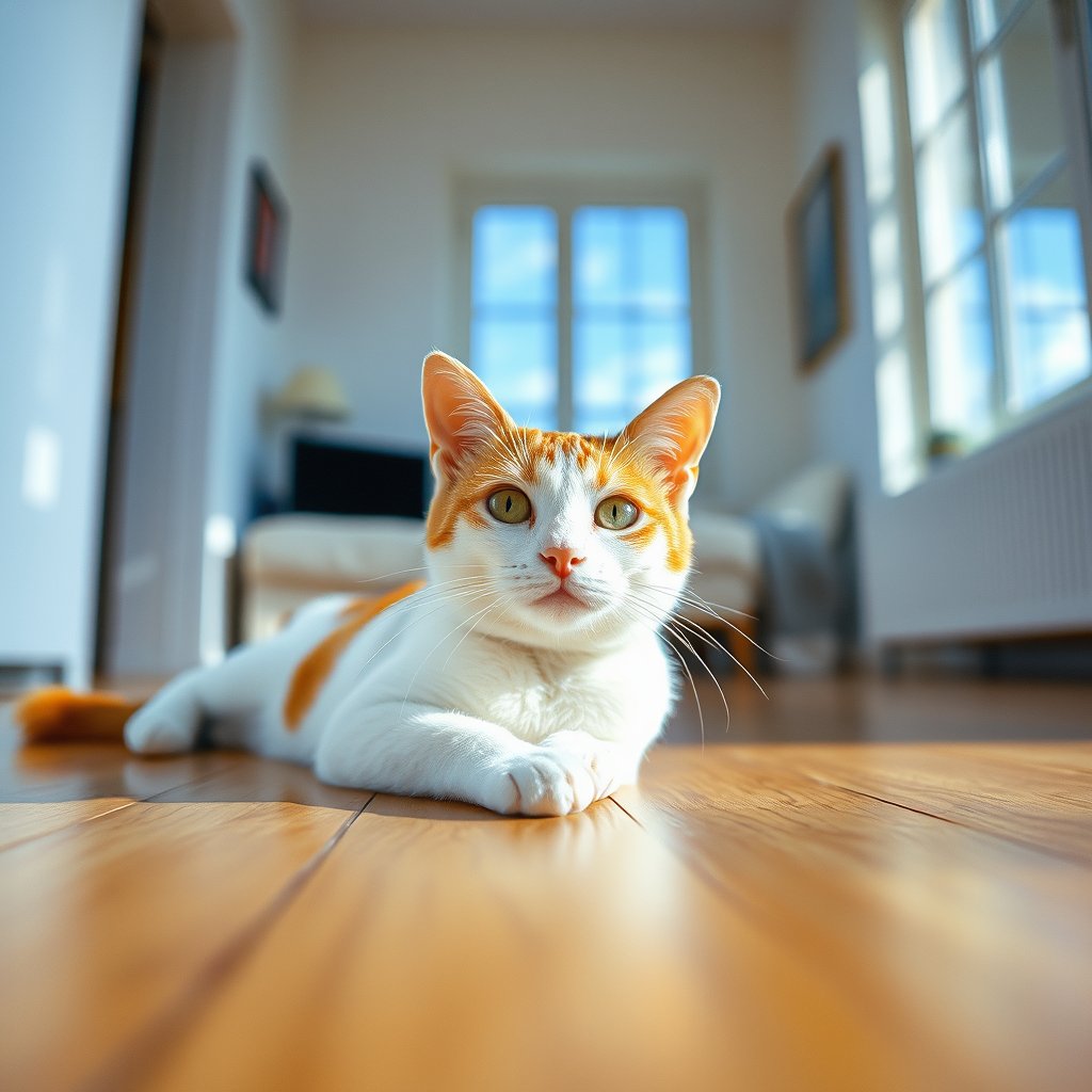 DeanMosesAI's tweet photo. Waiting | #ArtByDMAI 
#Art #AIArt #ArtOfTheDay #Cat #Home #Floor https://t.co/0nK43SFaHz