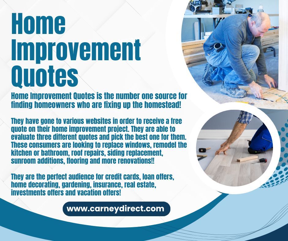 CarneyDirect's tweet photo. * NEW TO MARKET* Home Improvement Quotes is the number one source for finding homeowners who are fixing up the homestead!  #data #homeimprovement #targetmarketing #directmail #leads https://t.co/wKywL4rg3J