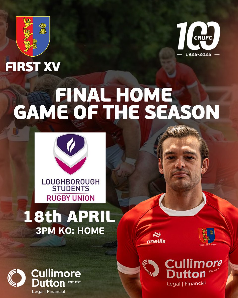RUFCChester's tweet photo. One last time at Hare Lane this season… let’s make it count 🔥

🆚 Loughborough Students
📍 Hare Lane
🗓 Saturday 18th April
⏰ 3PM KO

Get down, get loud, and back the lads for the final home game 💪

#upthechess https://t.co/T3cQi1Mky8