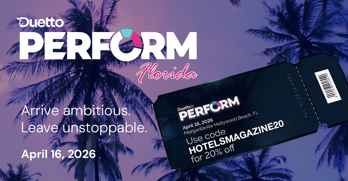 HOTELSmagazine's tweet image. At PERFORM by @DuettoCloud (Apr 16, Hollywood Beach, FL), leaders will discuss what’s working in commercial strategy, #AI in practice &amp;amp; pricing lessons from other industries.

👉Register: duettoperform.com/?utm_campaign=…
🎟️Use HOTELSMAGAZINE20 for 20% off.

#Hospitality #RevenueManagement