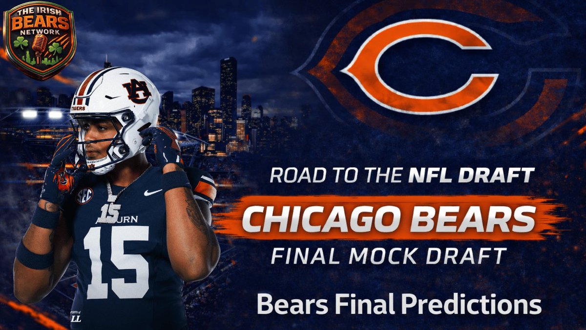 IrishBearsShow's tweet image. 🚨 FINAL Bears Mock Draft 🚨

This is it… our FINAL Chicago Bears Mock Draft &amp;amp; Predictions 🐻

3 mocks. 3 different scenarios. Who do the Bears take? 👀

LIVE at 5:30pm CT 👇
🎥 youtube.com/live/aK65Qa9Ml…

#DaBears #NFLDraft #ChicagoBears
