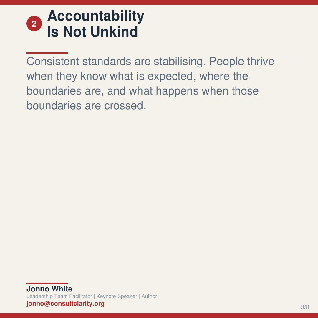 jonno_white's tweet photo. From caring that hurts to caring that builds:

1. Empathy ≠ removing discomfort
2. Accountability is not unkind
3. Audit your patterns
4. Define boundaries in writing
5. Build boundary scripts

@patricklencioni @kimballscott @BreneBrown

#Leadership https://t.co/BxviG45GK8