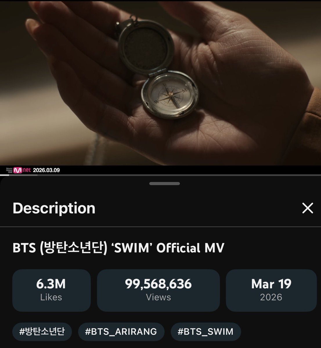 Oh we’re so close to 100M! It will be the first music video released in 2026 to hit 100M.

YouTube doesn’t count towards BB, but does towards other charts and K-awards so be sure to give it a watch on YT in between streaming it on Spotify, Apple and Tidal.