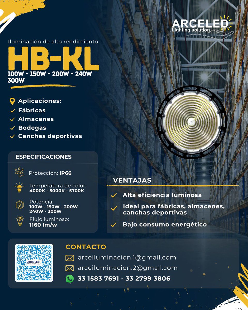 arceiluminled's tweet image. 💡 Modelo: HB-KL
🔅 Potencia: 100-300 W
👉 Aplicación: Canchas deportivas, centros comerciales, gimnasios, fábricas, almacenes, bodegas y plantas.

Cotiza con nosotros: 
3327993806 / 3315837691

#iluminación #luminaria #led @seguidores @todos @destacar