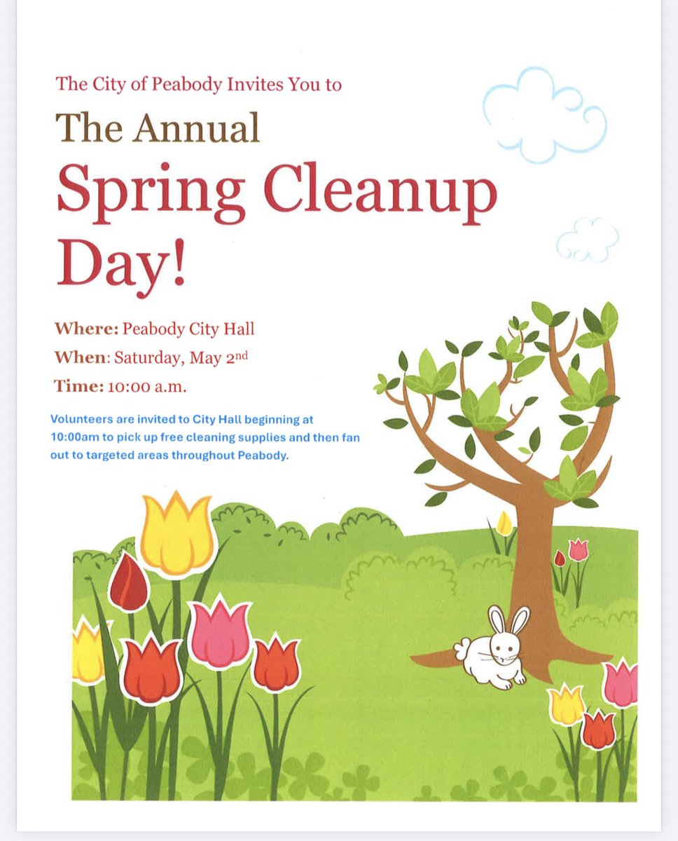 TannerCoach's tweet photo. Peabody Athletics 
Our Mayor’s  Annual Spring Cleanup Day is fast approaching! 
Let’s get out there and help on 5/2!
GO TANNERS!
💪😁👍 https://t.co/dw49fNsEFM