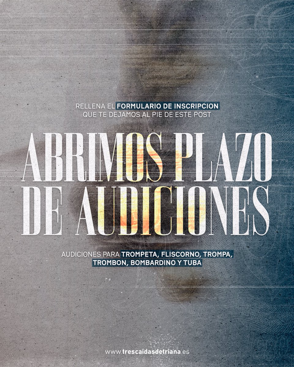 🔗 | 𝐏𝐋𝐀𝐙𝐎 𝐃𝐄 𝐀𝐔𝐃𝐈𝐂𝐈𝐎𝐍𝐄𝐒 • 𝟐𝟎𝟐𝟕

Abrimos el plazo de audiciones para trompeta, fliscorno, trompa, trombón, bombardino y tuba.

📄: docs.google.com/forms/d/e/1FAI….

#TresCaídasDeTriana | #ToquesDeTriana