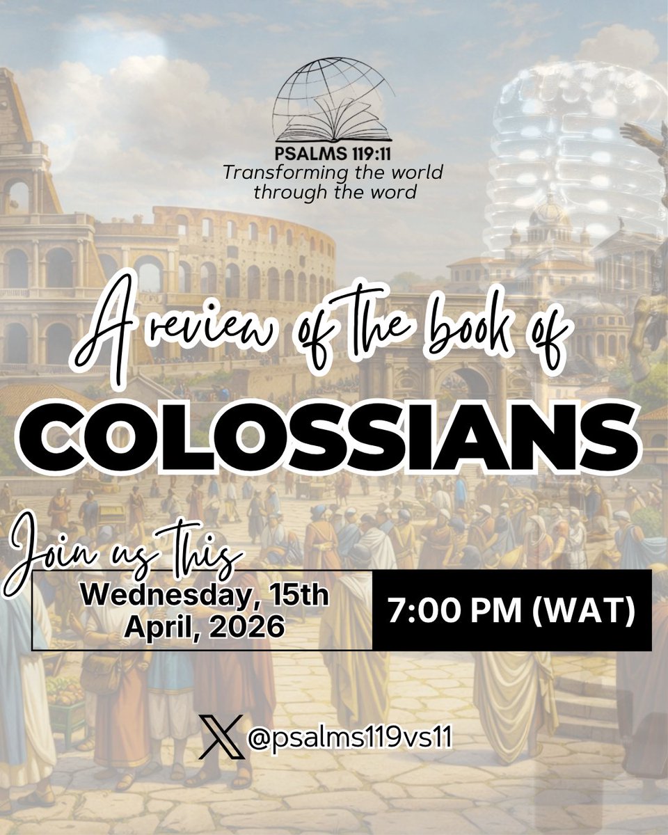 Line by line, truth upon truth, we’ve explored the depths of the Book of Colossians.

Come along as we revisit and reflect on this timeless letter from Paul.

Tomorrow, 7pm
x.com/i/spaces/1Nxar…