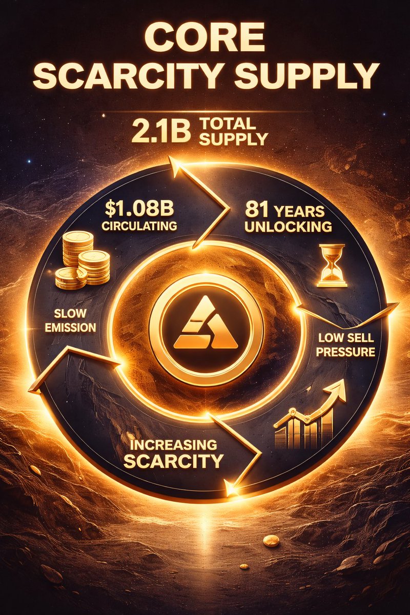 NedunckDefi's tweet photo. Let’s talk real numbers $Core @Coredao_Org 

Total Supply: 2.1B $CORE
Circulating: ~1.08B $CORE
Unlock: 81 years (2023 → 2104) ⏳

That’s ultra-slow emission. Less new supply yearly → less sell pressure → more scarcity over time 📉

While $BTC brings liquidity,
$CORE is built to capture long-term value.

This is not short-term hype…
this is 81 years of designed scarcity 🔥

#CORE #Crypto #Bitcoin #BTCFi #Altcoins #Web3