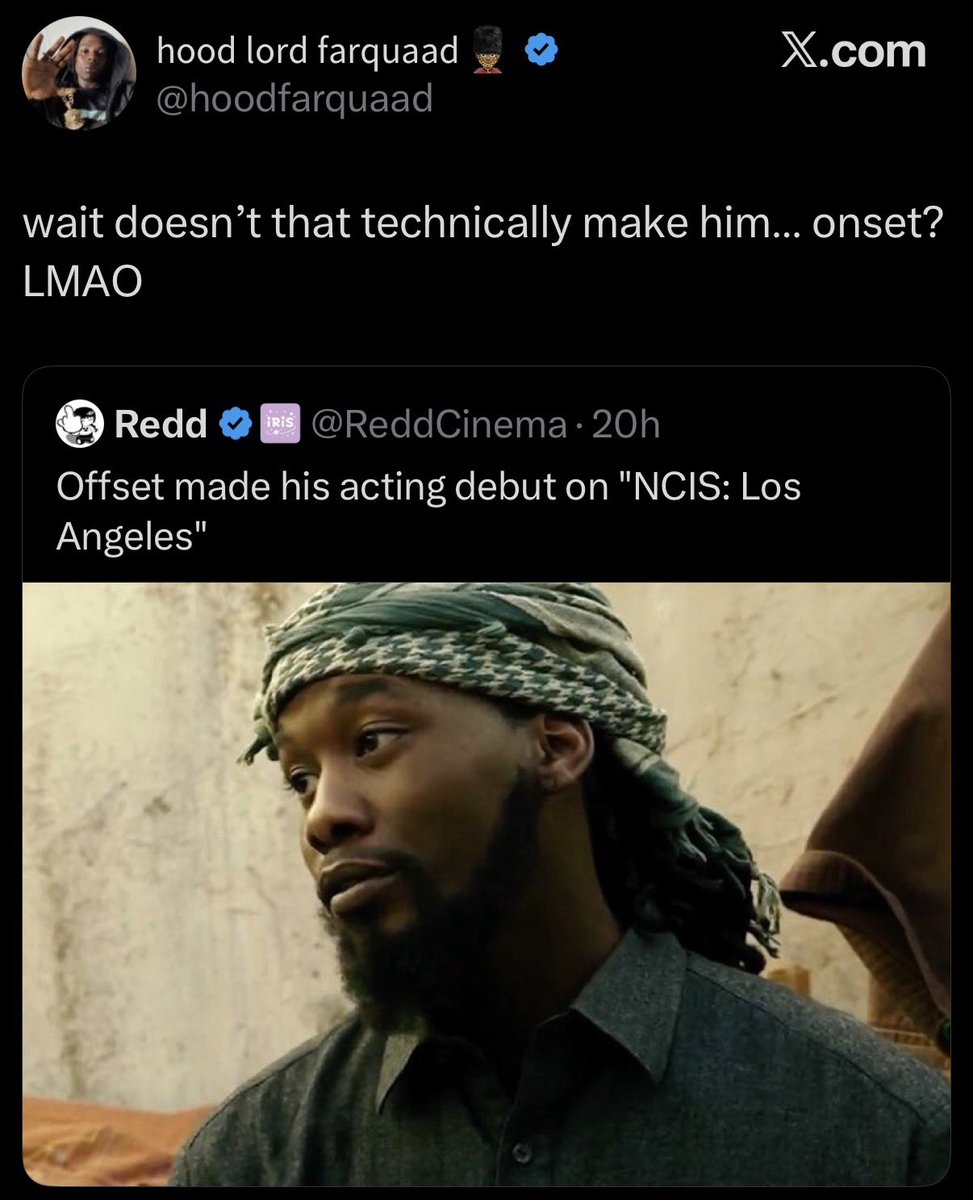 Offset: Hey man, I’m Offset 

Producer(replies in confusion): But you’re here on set 🤔