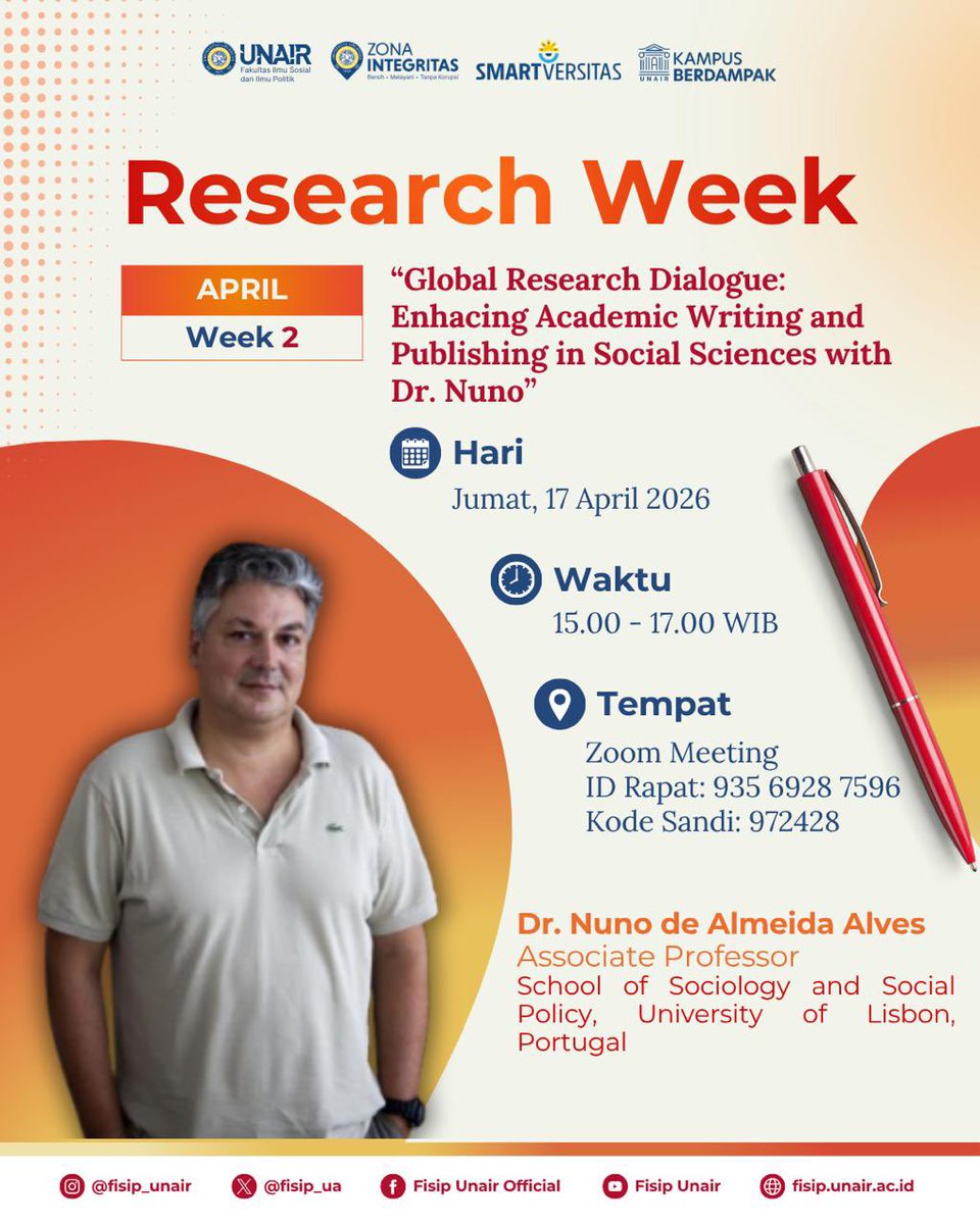 DrMuhSaud's tweet photo. Research week İİ session on 17 April 2026. #Iscte – Instituto Universitário de Lisboa #universitasairlangga #unair https://t.co/9ufTQjRIlZ