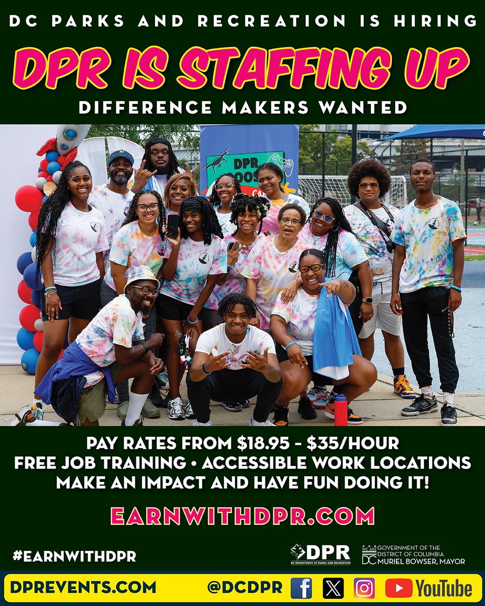 🚨 WE’RE HIRING 👀
Make an impact and have fun doing it 💚 DPR is staffing up NOW
💼 $18.95–$35/hr 📚 FREE training 📍 Citywide opportunities
This is more than a job- it’s community, purpose, and impact.
👉 Apply: earnwithdpr.com #EarnWithDPR #ProfessionalizingPlay