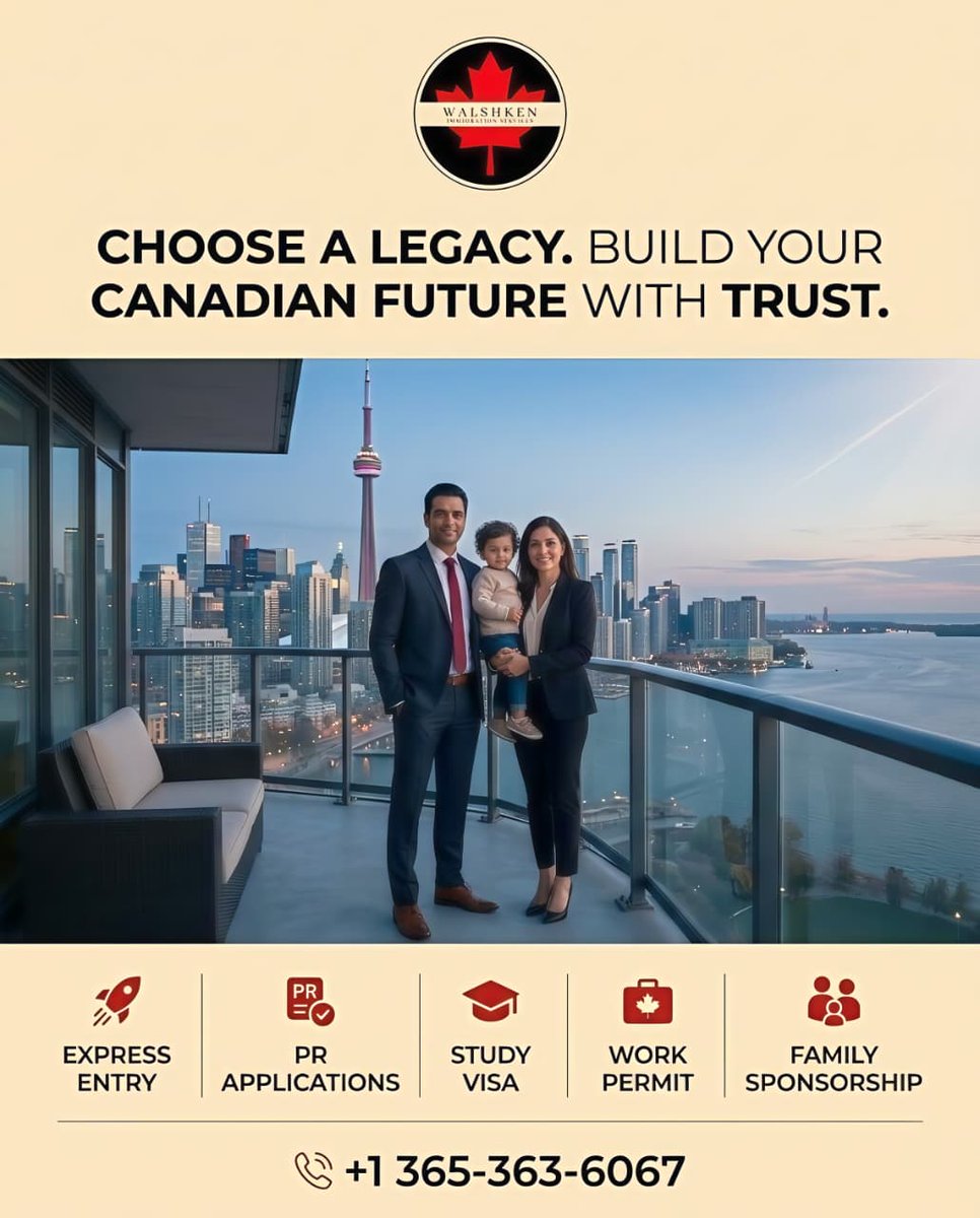 walshkon_C's tweet image. Start your Canadian journey with Walshken Immigration! 🇨🇦 From Express Entry to Family Sponsorship, we provide trusted solutions for your future. 🍁

📞 +1 365-363-6067

#CanadaImmigration #PR #StudyVisa #WorkPermit #CanadaBound