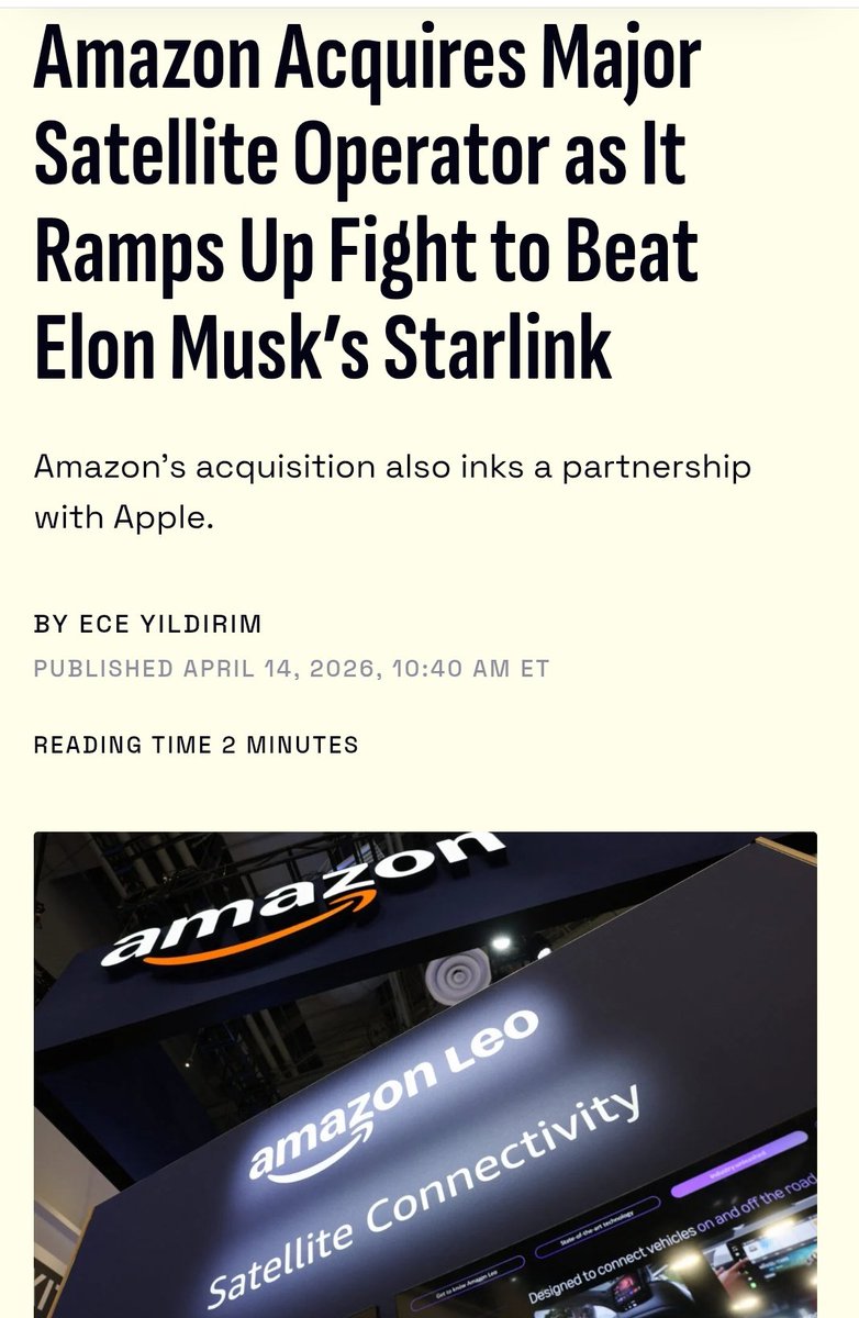 BassonBrain's tweet image. @Amazon is acquiring satellite operator Globalstar, the tech giant announced on Tuesday morning. 

Amazon's acquisition also inks a partnership with Apple.