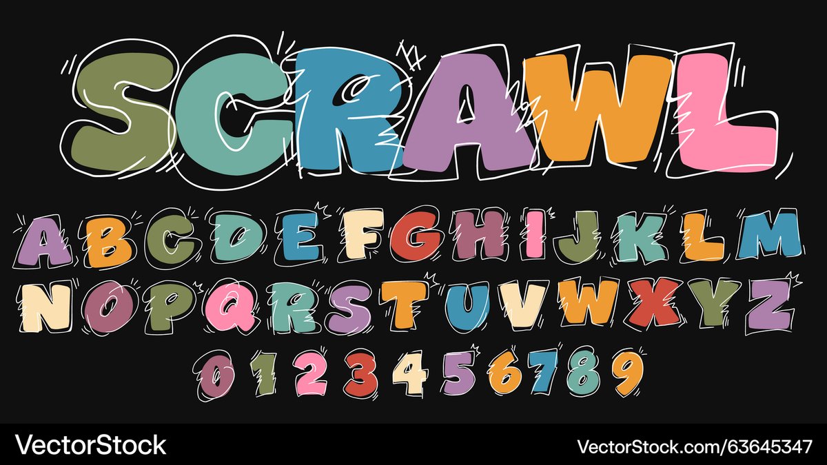 Latest Vector <a href="/VectorStock/">VectorStock</a> colorful scrawl doodle alphabet and numbers messy #VectorStock vectorstock.com/63645347