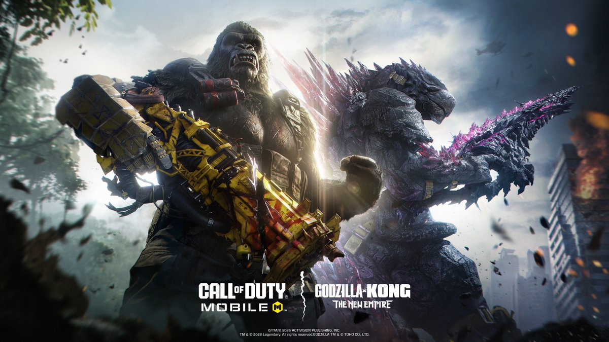 CODMobileLATAM's tweet photo. Dos titanes. Dos sorteos. 🦖🦍

El sorteo de Godzilla y el sorteo de Kong comenzarán el 24 de abril a las 17:00 h (hora del Pacífico) ⏰ https://t.co/tM2XpfqN6P