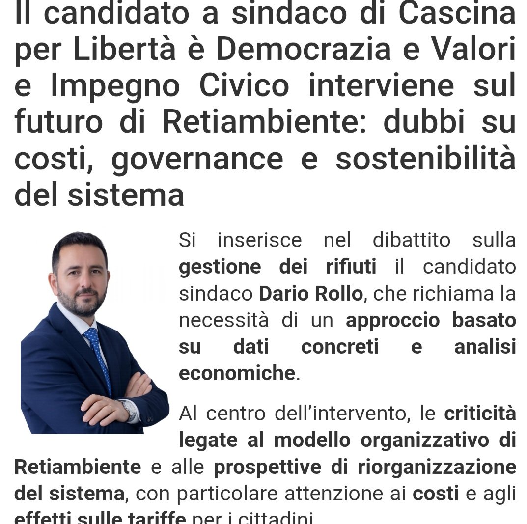 Dario_Rollo_77's tweet photo. Grazie a Cascina Notizie
#DarioRolloSindaco #Cascina2026 #rifiuti #ambiente #concretezza https://t.co/xgInEN9DqS