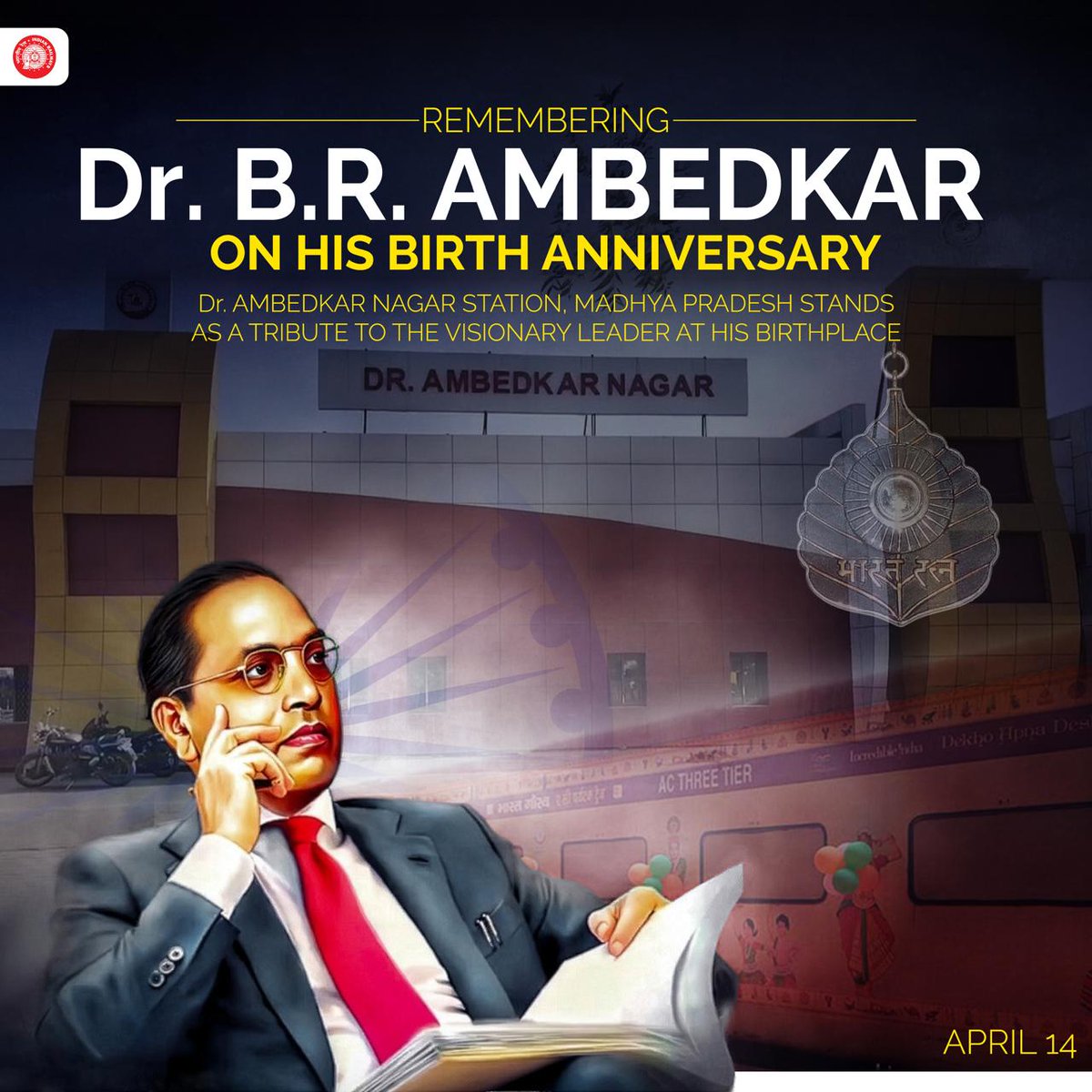 drmhyb's tweet photo. Indian Railways pays tribute to Dr. B.R. Ambedkar, the architect of the Indian Constitution. His vision of equality, inclusion and empowerment continues to guide the Nation’s journey forward. https://t.co/HP4IgIMTFK