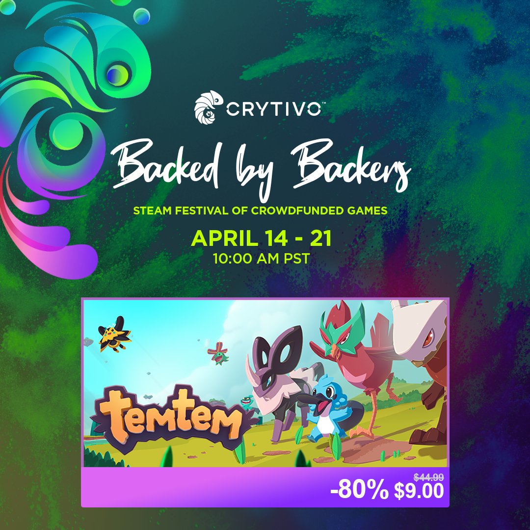 PlayTemtem's tweet image. Backed by Backers is live 🎉
Temtem is on sale right now, and Pioneers is also part of it!

The event is all about games supported by players! Check out titles, demos and sales from games which, like Temtem and Temtem: Pioneers, had players like you become their fuel!