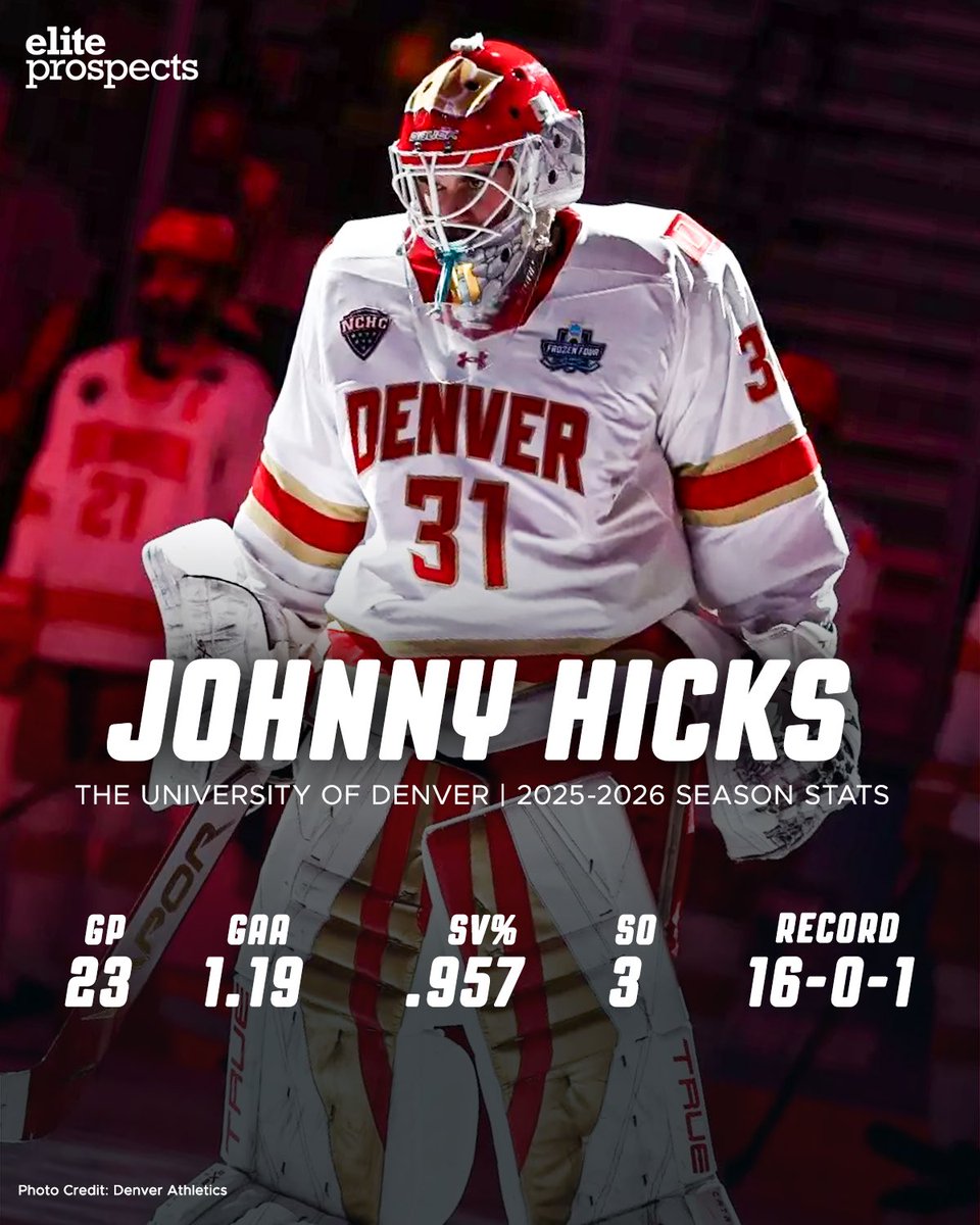 eliteprospects's tweet photo. What a freshman season for Hicks 🤯🧱

#EliteProspects #NCAAHockey #MFrozenFour https://t.co/yvxfSaMcE9