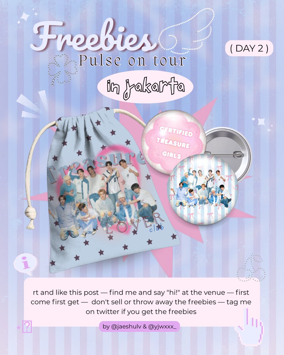 ☆☆ Treasure Pulse On in Jakarta ☆☆ Freebies — by <a href="/jaeshulv/">ay ☆</a> &amp; <a href="/yjwxxx_/">𑣲 𝐧𝐚𝐢 ⋆.˚</a>
Indonesia Arena

* Indonesia arena 
* 26 April 2026
[ first come first get ]

#TREASURE_PULSE_ON_IN_JAKARTA