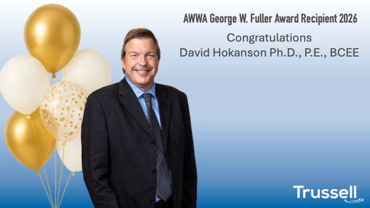 TrussellTech's tweet photo. David Hokanson, Ph.D., P.E., BCEE joins a long line of distinguished and innovative water industry experts in our field as he was awarded the prestigious AWWA George W. Fuller Award this year. Congrats! 🎉 https://t.co/8XFIAtLUu3