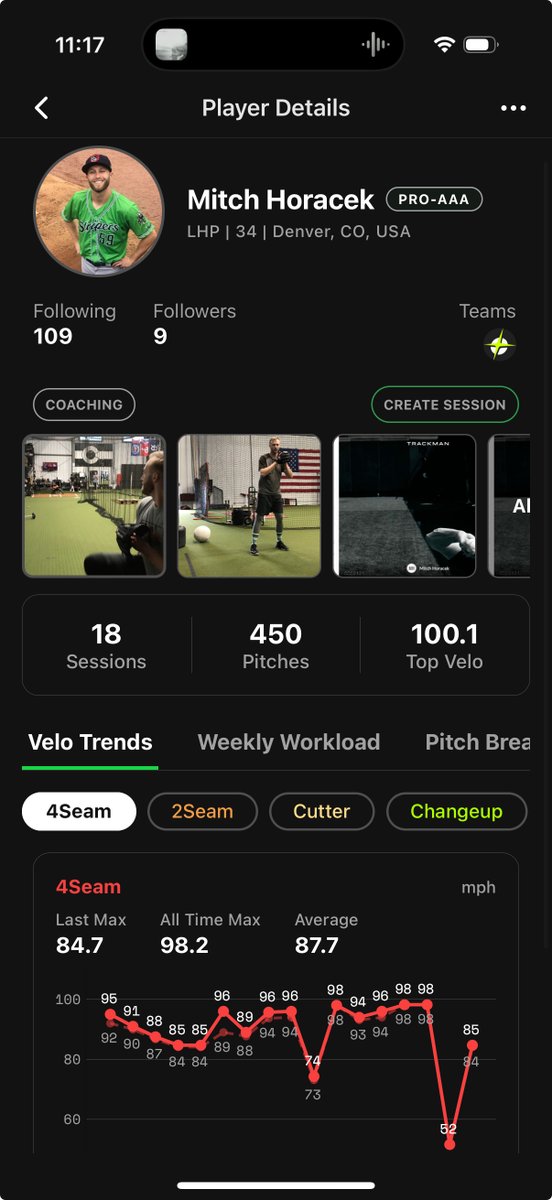 VeloBeam's tweet photo. VeloBeam is the best way to track velocity progress over a season. 

You can add any data (Text, Trackman screenshots, ANYTHING).

It's free to try. Zero risk.

Track your progress, send to recruiters. Would be stupid not to. https://t.co/BcmelGXs22