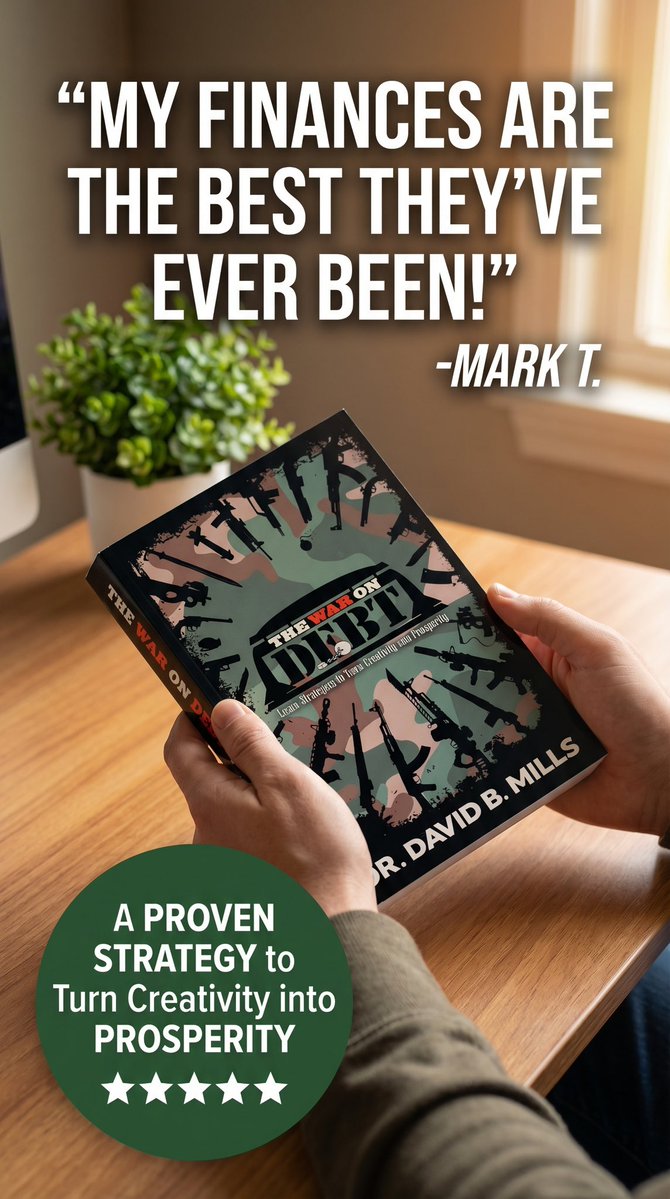 April Book of the month:
"The War on Debt!" explores the impact of DEBT, how it affects those closest to us. On the FLIP side however, it also strategically reveals the step by step strategy to return one to a place of increase.  https: linktr.ee/drdavidbmills?…