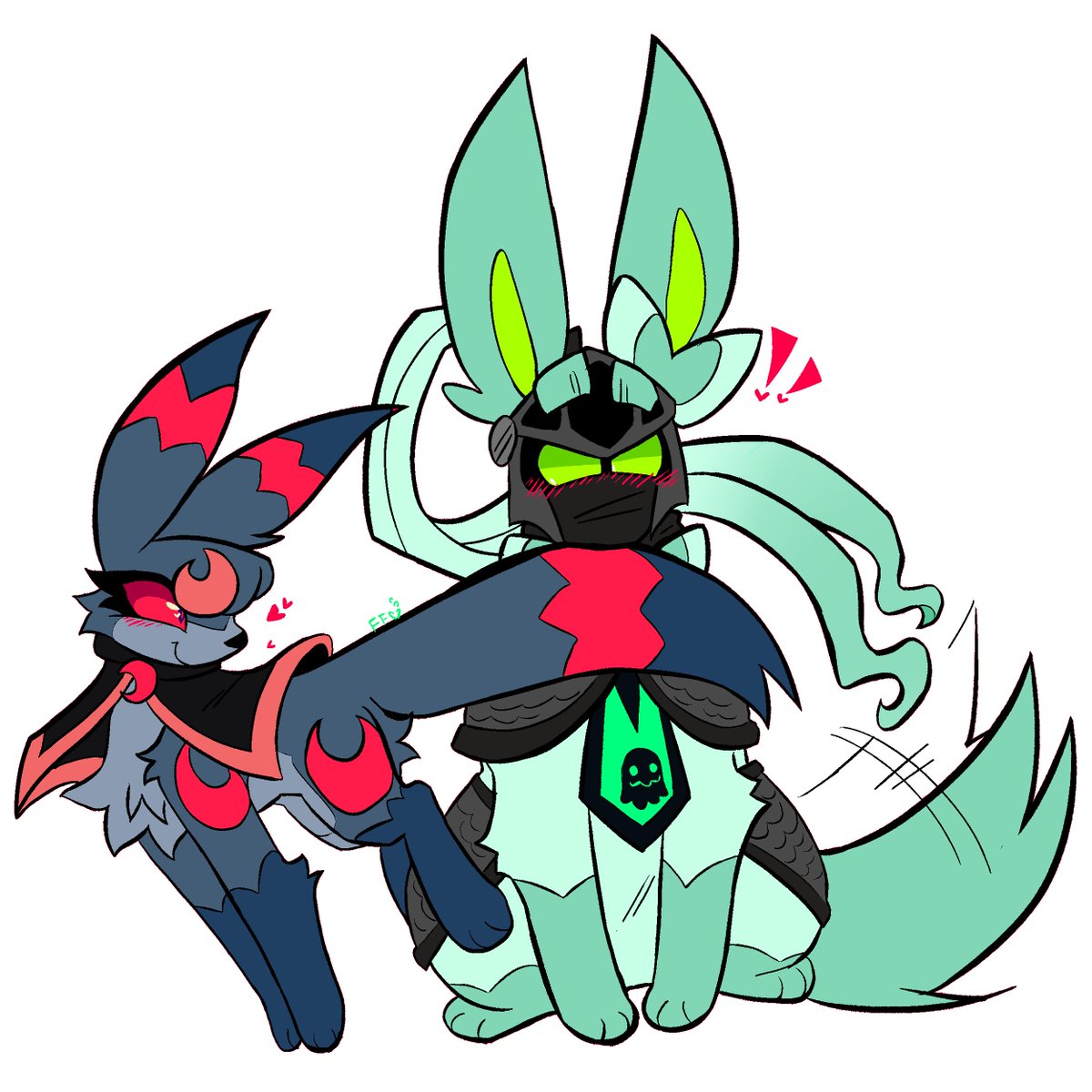 #dandysworld but we're silly little elemental dogs
#soulvester is acting all chill and unbothered but inside he's giggling and kicking his feet because of #eclipse
#dandysworldfanart #eeveelutions #sylveon #umbreon #knighthowler #sylbreon (?)