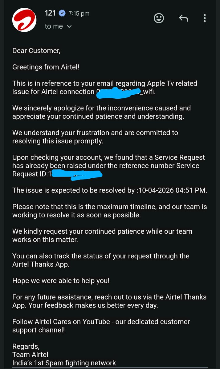 PrinceMimo's tweet photo. R u guys on a different planet? Or r u high?  Replying to a 10 day old email on 14th April asking me to wait until 10th April for a solution? I am waiting for 2 months+, 4 ticket raised &amp; auto closed by your tech support/FAQ reader team @airtelindia @Airtel_Presence https://t.co/Skm2JUvi7e