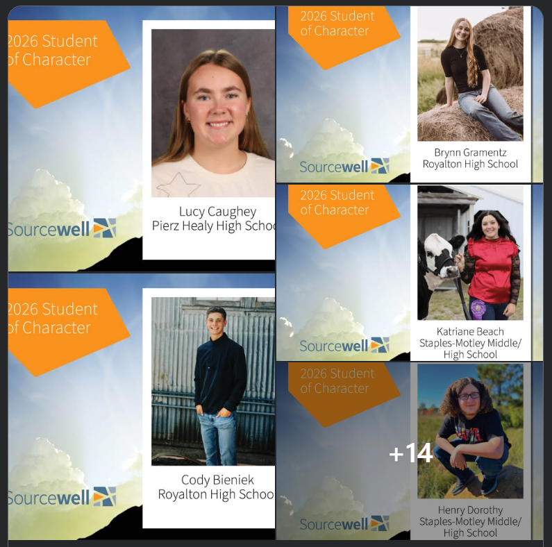 cdcmorrisonmn's tweet image. Sourcewell introduces the 2026 Students of Character from #ToddCounty &amp;amp; #MorrisonCounty schools!

Browerville #787
Long Prairie-Grey Eagle #2753
Staples-Motley #2170
Little Falls #482
Pierz #484
Royalton #485
Swanville #486
Upsala #487

More here: 
facebook.com/share/p/1C7oEE…