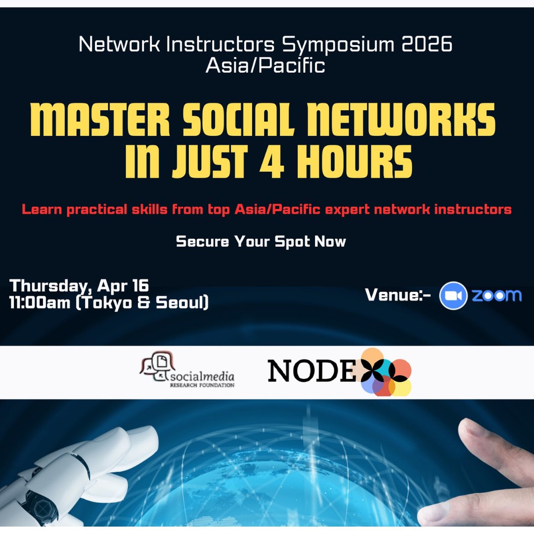 nodexl's tweet photo. Join us for the NodeXL Symposium 2026 🌐

A 4-hour virtual event featuring global experts in social media network research.

📅 April 16
💻 Online

👉 Register now:
https://t.co/W0CED4abf0 https://t.co/QvpSLgy5MA