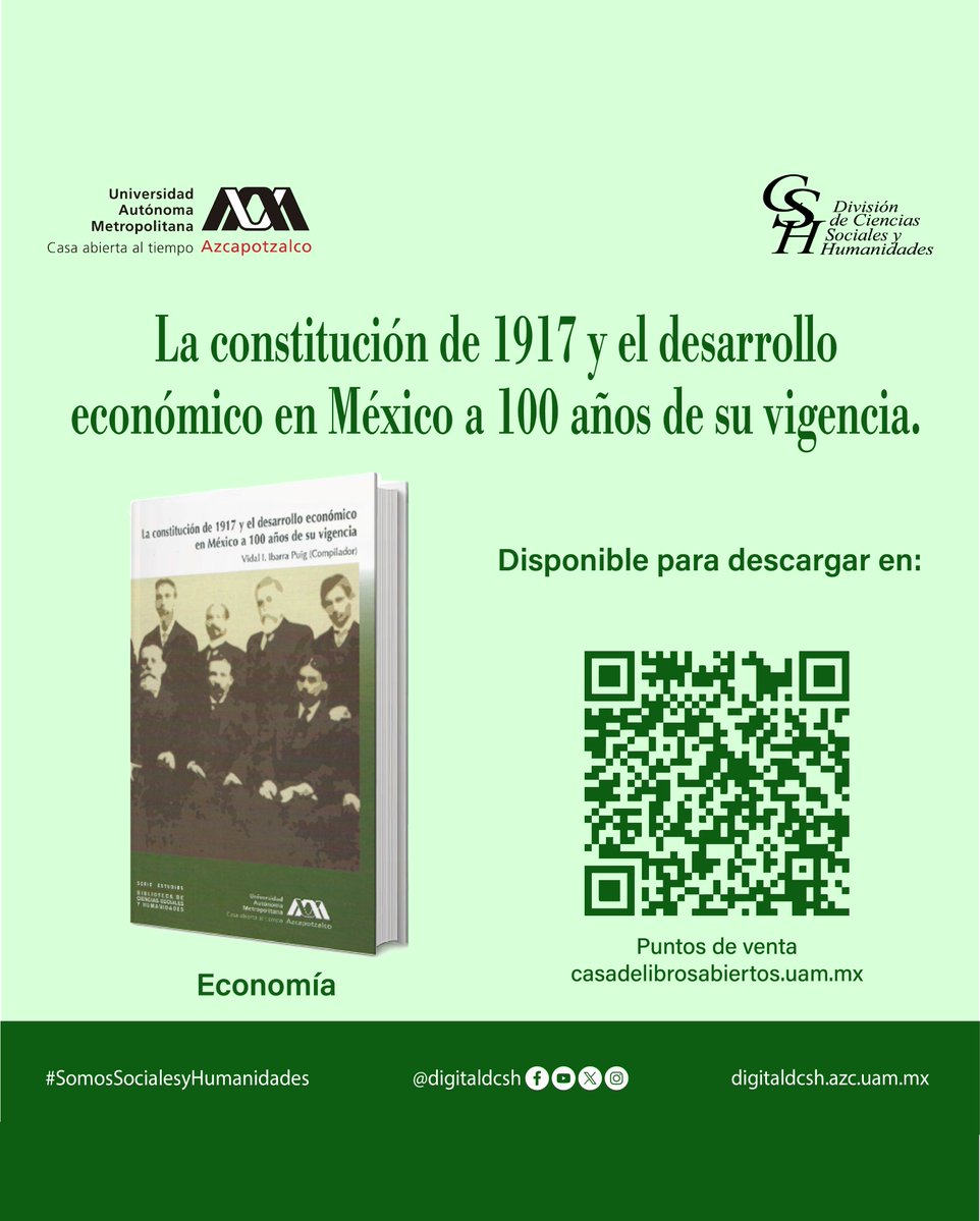 📚Novedades editoriales DCSH UAM Azcapotzalco
Departamento de Economía
Disponible en PDF con acceso libre a través del Repositorio Institucional Zaloamati 📖
Escanea los códigos QR o utiliza el enlace DOI 👇
#DCSH #CDyP #libros #zaloamati
👉doi.org/10.24275/uama.…