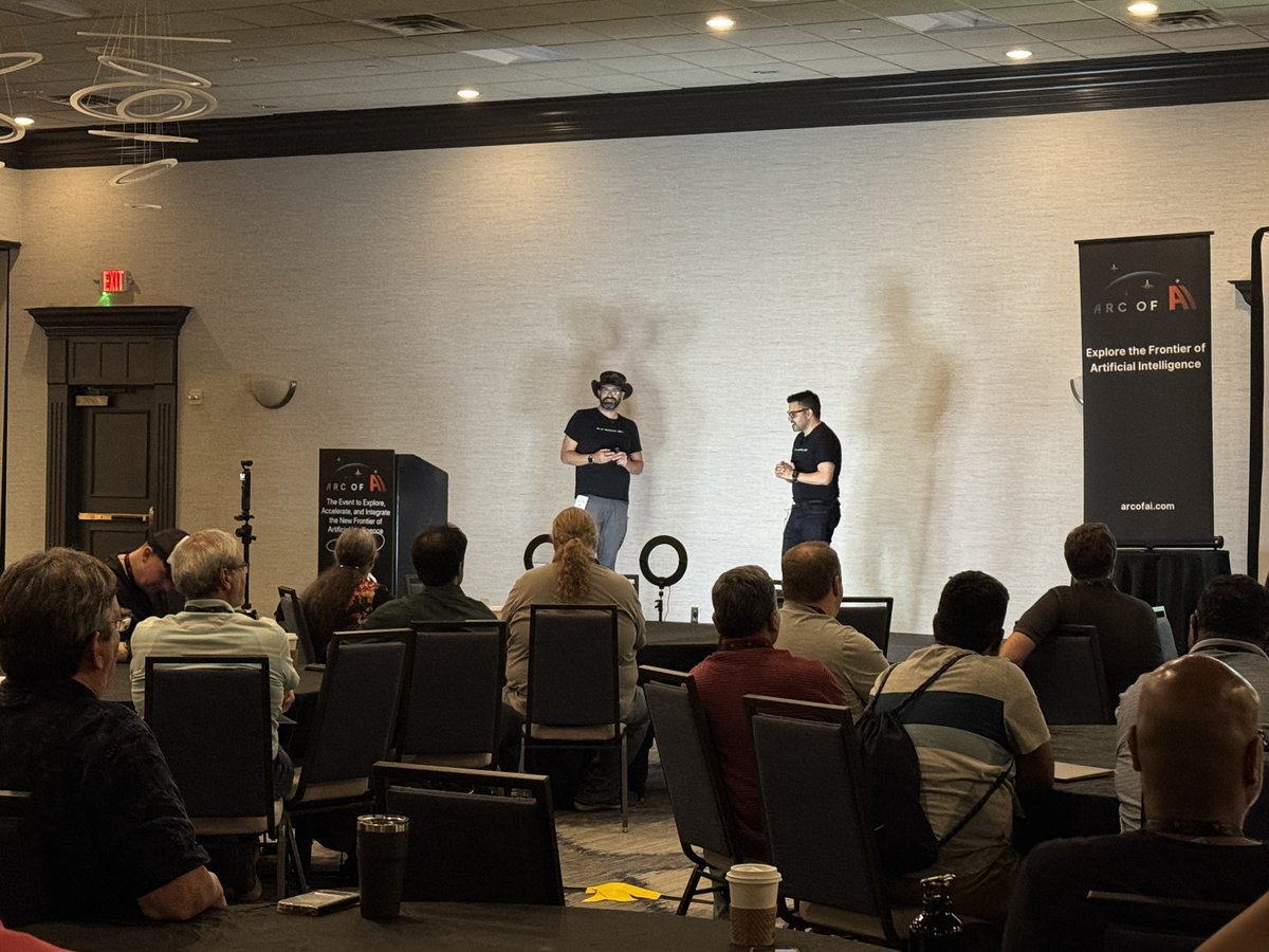 arcofai's tweet image. A standout keynote yesterday evening to a full room at #ArcOfAI 🚀

@sjmaple &amp;amp; @jbaruch from @tessl_io explored what it means to be an AI-native developer—working with AI agents as teammates, not just tools.

A new way of thinking about development and collaboration 🤖

#AI #Dev