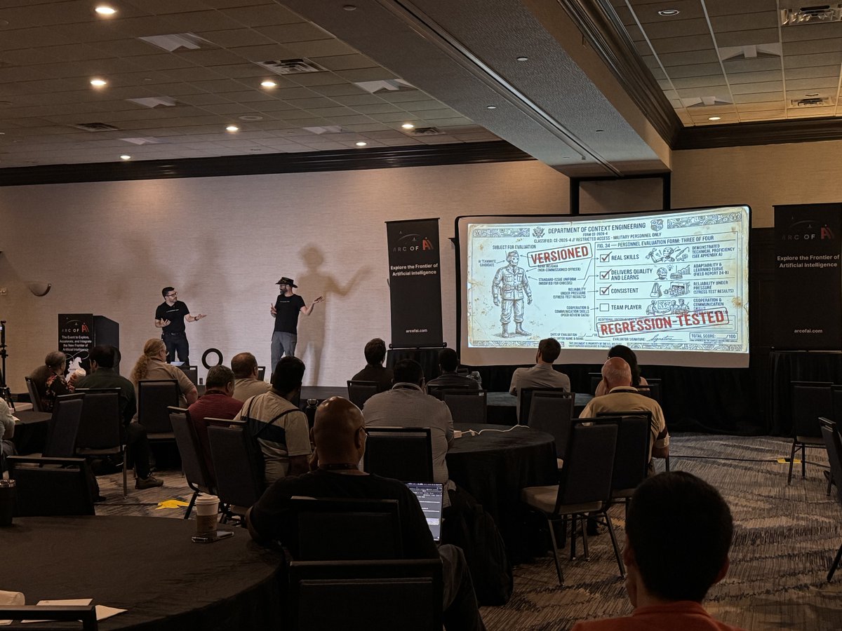 arcofai's tweet image. A standout keynote yesterday evening to a full room at #ArcOfAI 🚀

@sjmaple &amp;amp; @jbaruch from @tessl_io explored what it means to be an AI-native developer—working with AI agents as teammates, not just tools.

A new way of thinking about development and collaboration 🤖

#AI #Dev