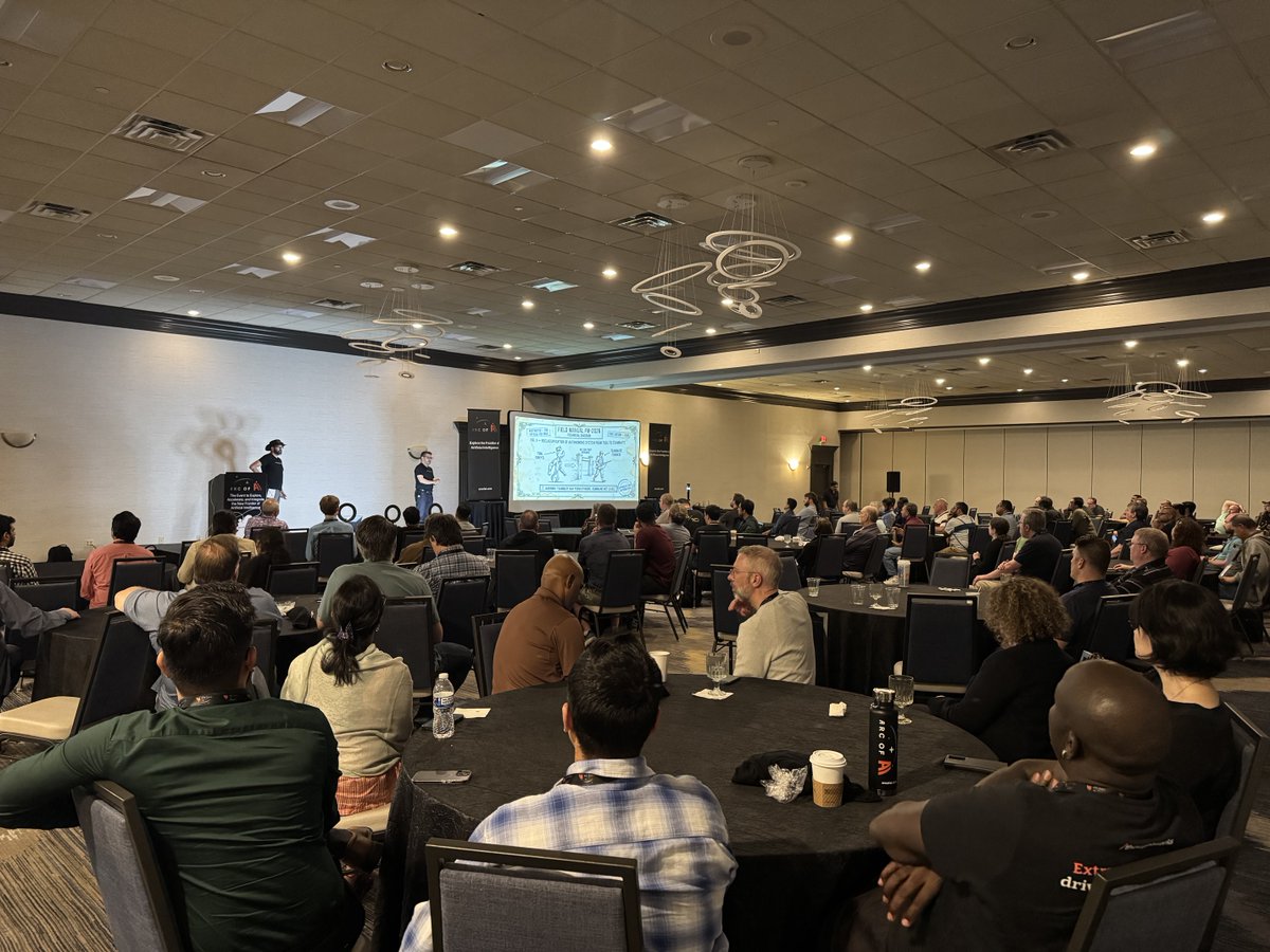 arcofai's tweet image. A standout keynote yesterday evening to a full room at #ArcOfAI 🚀

@sjmaple &amp;amp; @jbaruch from @tessl_io explored what it means to be an AI-native developer—working with AI agents as teammates, not just tools.

A new way of thinking about development and collaboration 🤖

#AI #Dev