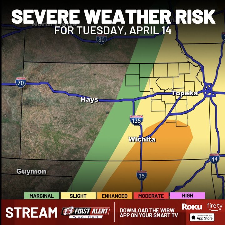 mitchellkeyeswx's tweet image. FIRST ALERT WEATHER DAY: Severe Storm Risk For Tuesday⛈️

@wibw 

#severe #storms #kansas #weather #kswx