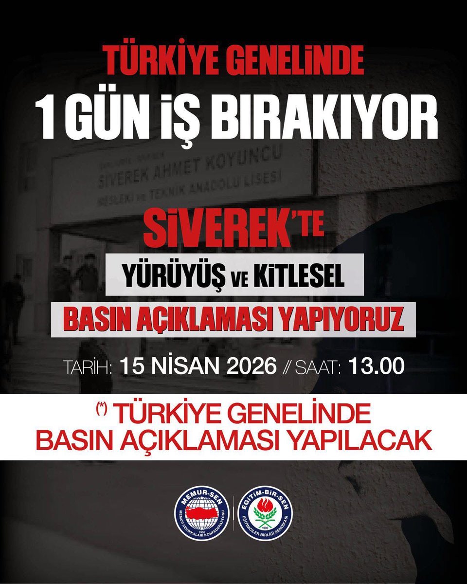 OKULA BASKINI PROTESTO İÇİN TÜRKİYE GENELİNDE İŞ BIRAKIYORUZ

Siverek Ahmet Koyuncu  Mesleki ve Teknik Anadolu