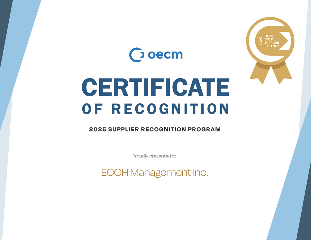 ECOH_Inc's tweet photo. ECOH is proud to be awarded Gold Status in the 2025 @OECMCollaborate Supplier Partner Recognition Program! 🏅

We remain committed to delivering environmental &amp; H&amp;S excellence to Ontario’s public sector.

Learn more 👉 https://t.co/XJNUwmE3FL
#Ontario #PublicProcurement https://t.co/ptUCCZPGBg