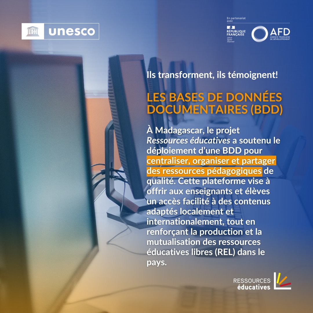 REducatives's tweet photo. 🇲🇬 #𝗠𝗮𝗱𝗮𝗴𝗮𝘀𝗰𝗮𝗿 : 𝗨𝗻 𝗮𝗰𝗰𝗲̀𝘀 𝘀𝗶𝗺𝗽𝗹𝗶𝗳𝗶𝗲́, 𝘂𝗻 𝗶𝗺𝗽𝗮𝗰𝘁 𝗮𝗺𝗽𝗹𝗶𝗳𝗶𝗲́ | 𝗜𝗹𝘀 𝘁𝗿𝗮𝗻𝘀𝗳𝗼𝗿𝗺𝗲𝗻𝘁, 𝗶𝗹𝘀 𝘁𝗲́𝗺𝗼𝗶𝗴𝗻𝗲𝗻𝘁!
Mise en place d’une base de données nationale centralisant les ressources éducatives. 
@unesco_dakar @AFD_France https://t.co/ixoGrG8d91