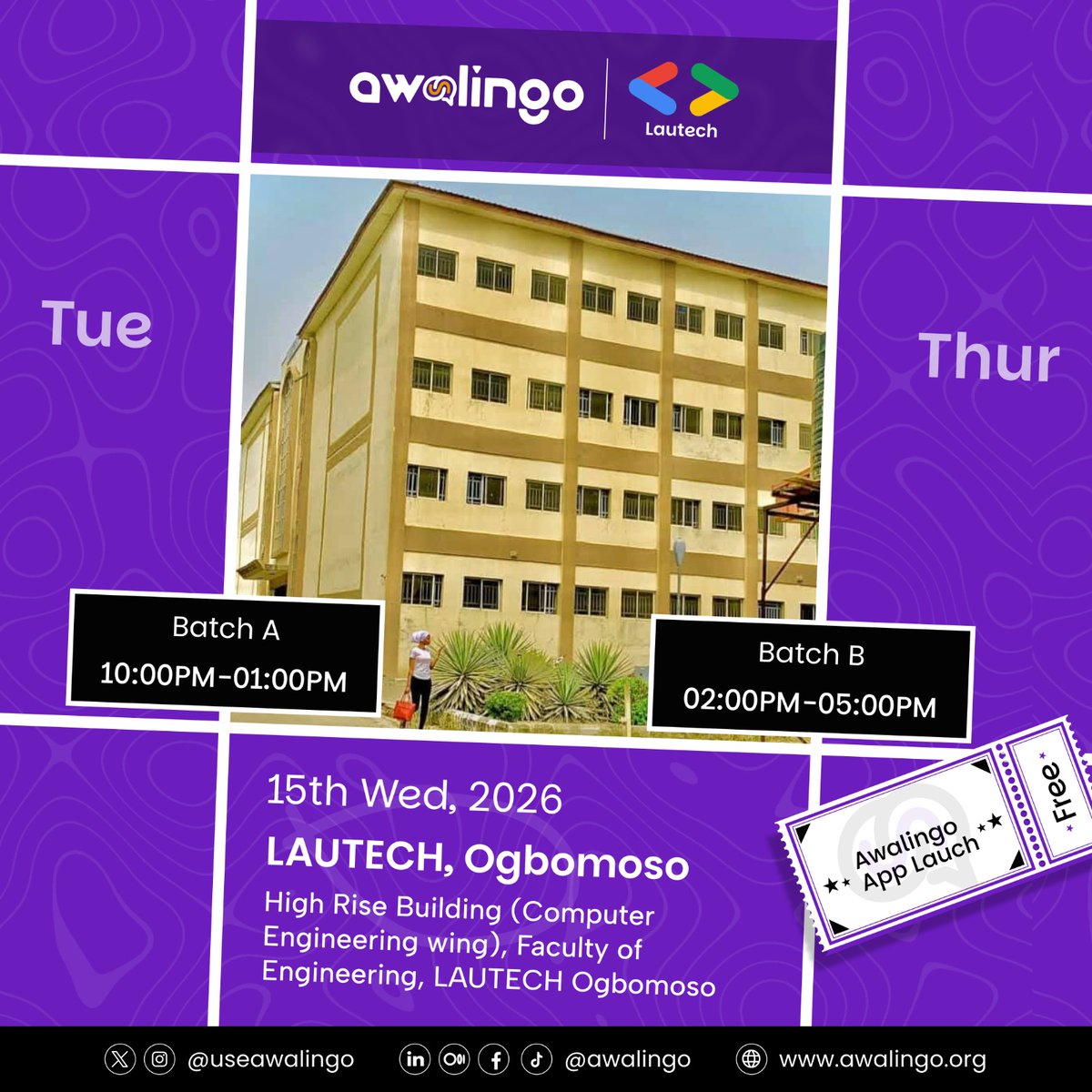 lautechofficial's tweet image. *Invitation to Awalingo App Launch* 

where the Awalingo team will be launching the Awalingo®️ app ( awalingo.org ). 

Register for the event via: bit.ly/AwalingoLaunch 

Attendance is FREE.

cc DIRECTOR CEST 

#lLautech #app #launch #awalingo #technology #software