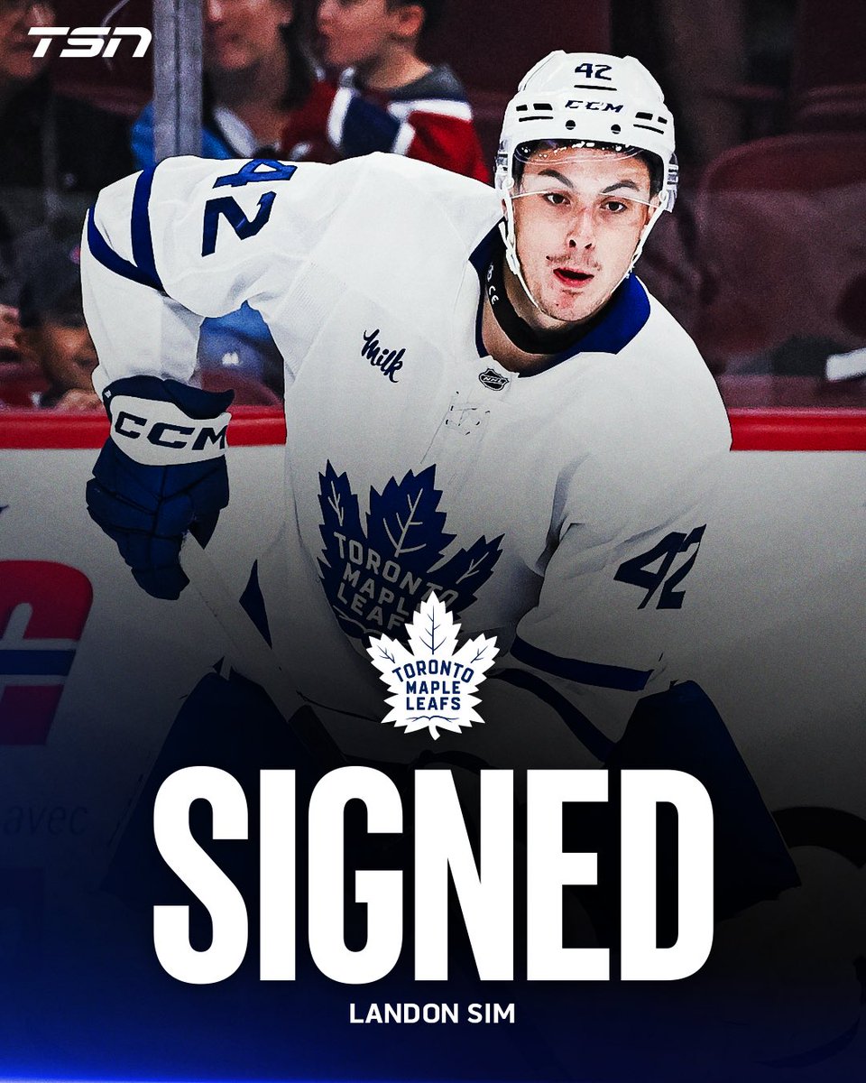 The Toronto Maple Leafs announced on Tuesday that they have signed forward Landon Sim to a two-year, entry-level contract for 2026-27 season.