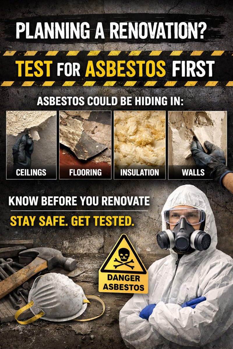 ABXHouston's tweet image. Before you renovate, test for asbestos.

It’s a small step that can prevent serious health risks.

Don’t guess—know.

#asbestos #construction #renovation #asbestostesting