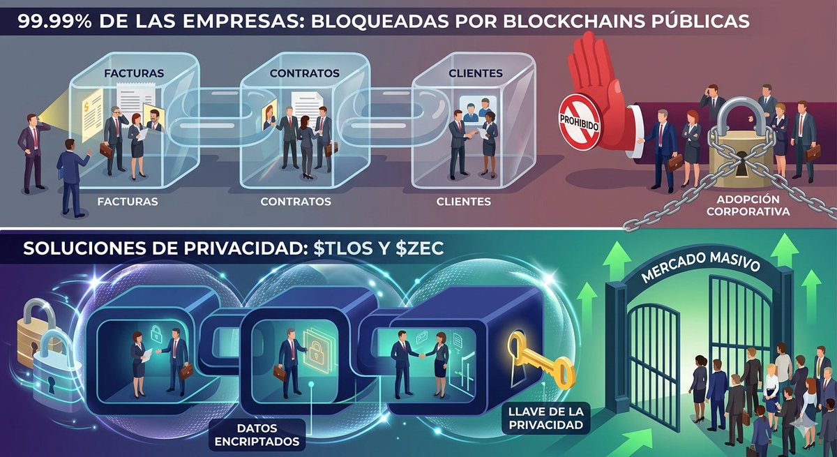 DanielCripto182's tweet photo. Full transparency is the glass ceiling for institutional adoption. 99.99% of companies cannot operate without confidentiality. Those who resolve the dilemma between compliance and privacy, like TLOS and ZEC, will lead the next market cycle. 🔐📊 $TLOS #privacy $zec https://t.co/YVg4W1MDdl