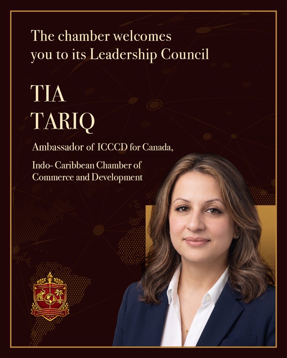 icccd_official's tweet photo. Her association with the chamber reflects a growing global presence and a shared commitment to strengthening meaningful connections across regions. With her role in Canada, the vision of deeper engagement between India and the Caribbean continues to expand with purpose. https://t.co/8lg3Sd3rFc