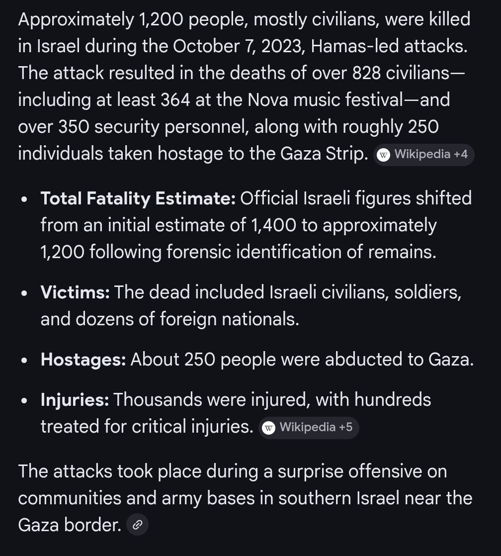 2001TAWS6's tweet photo. @KolorShapez @MichaelRapaport Just remember what started this. 1200 killed October 7. Including 70 foreign nationals and 50 Israeli children. It's justified in my eyes. https://t.co/wIUAOwIwus