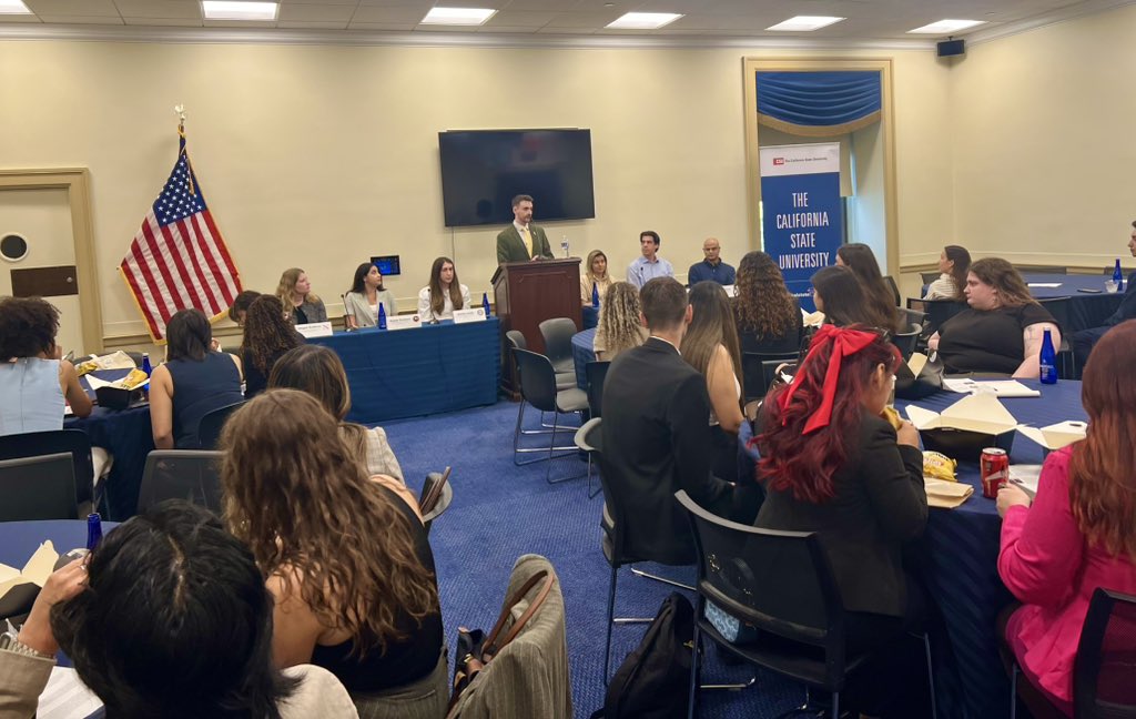 calstate's tweet image. As part of #CSUHillWeek, CSU students are engaging directly with leaders across Washington, D.C. through a student leadership luncheon focused on careers in public service and #HigherEd advocacy.

These experiences create opportunities to connect with CSU alumni on Capitol Hill.