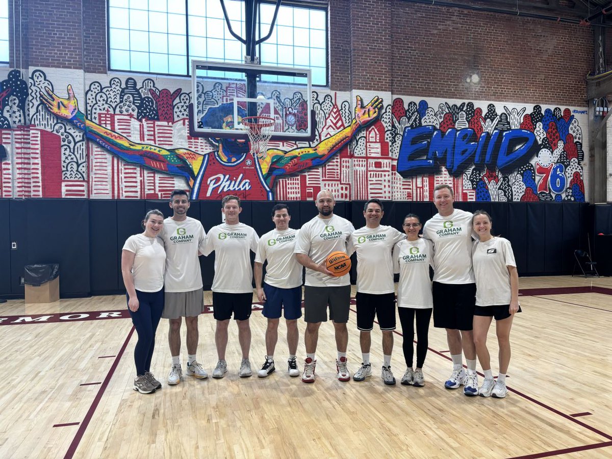 TheGrahamCo's tweet photo. Big win for a great cause! Our Graham/MMA team went 7–0 at the 2026 @ChubbNA @Chubb's 4 Charity Basketball Tournament benefiting the @tobyscholarship—bringing the trophy back to Graham in Philadelphia for a five-peat! Learn more: https://t.co/iKTj2jKqQS https://t.co/GYtCap0bex
