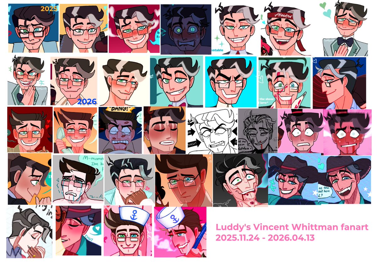 Luddy_Cris's tweet image. History of all the Vincent Whittmanlings I drew, let me know which one is your favorite 🧐
#hazbinhotel #vincentwhittman #vox
