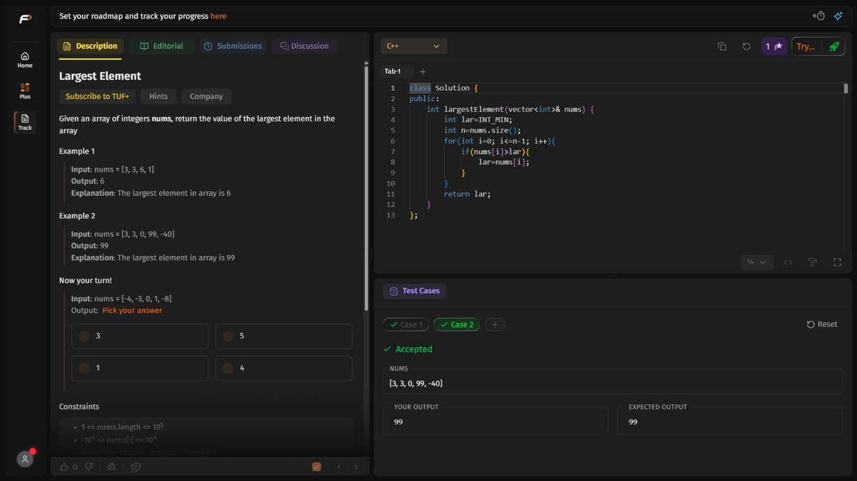 s_dhanush11's tweet image. #Day7 of practicing DSA
1️⃣ Solved the problem of finding largest element in an array.
2️⃣ Solved Rotating an array to left by 1 place and 'k' places.
#DSA #Practice #Coding #LearningInPublic #CodingJourney @CoderArmy @rohit_negi9