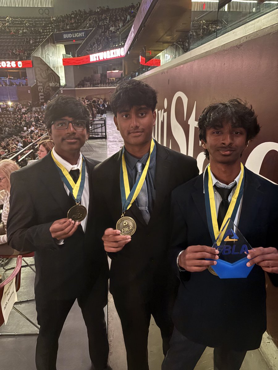 FHHSFBLA's tweet photo. Congratulations Tejas Cherukuru,
Vrishank Vadi, and
Nidhish Munnangi! Qualified for state with 2nd place in Intro to Programming. https://t.co/Up8Hmz9VRV